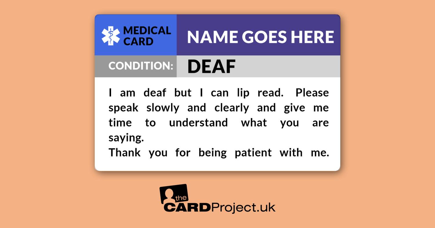 Deaf, Lip Reading Awareness Medical ID Alert Card  (FRONT)